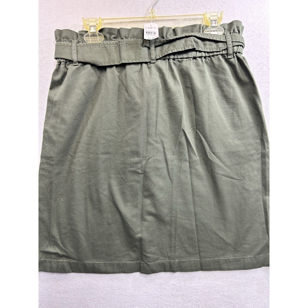 LOFT Women's Green Cotton Twill A-Line Mini Skirt 8T Tall Pockets Tie Waist NWT - Picture 3 of 4